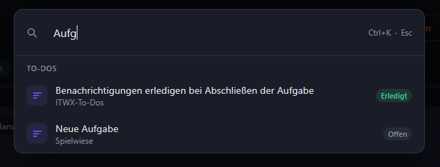 Globale Suche (Ctrl+K) – ITWX To-Dos